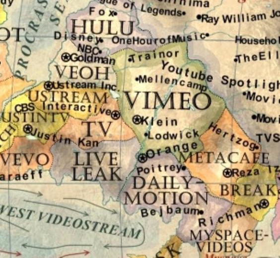 Dailymotion, Live Leak ve Vimeo gibi popler video platformlar da haritada byle resmedilmi.