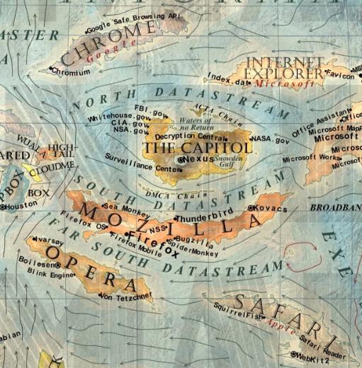 Google'n popler web taraycs Chrome, Internet Explorer, Firefox'un mimar Mozilla, Norveli Opera ve Apple'n Safari tarayclar da haritann ortasnda yer alyor.