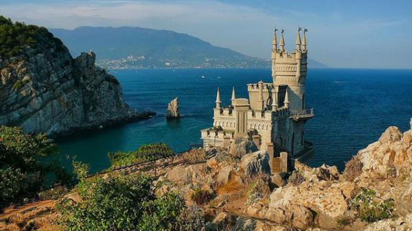 <p><b>3. Krlang Yuvas - Krm Yarmadas, Gney Ukrayna </b></p>  Yalta ve Alupka arasnda yer alan Krlang Yuvas dekoratif bir kaledir. Aurora Uurumunda denizden 130 metre ykseklikte bulunan kale harika bir manzara oluturmaktadr.