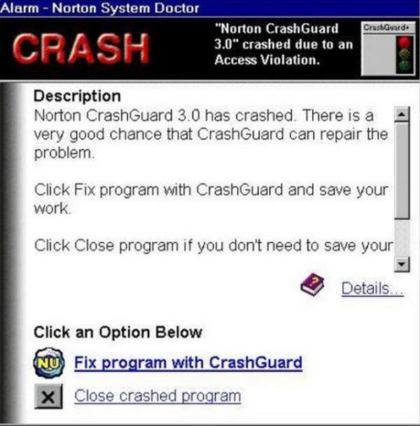 Norton CrashGuard 3.0 kt. Byk ihtimalle CrashGuard bu problemi tamir edebilir." te Norton'un program kmelerini dzeltmeye aday program Norton CrashGuard. Son derece iyimser olan program, kendisi ktnde bile sorunu hala zebileceini dnyor