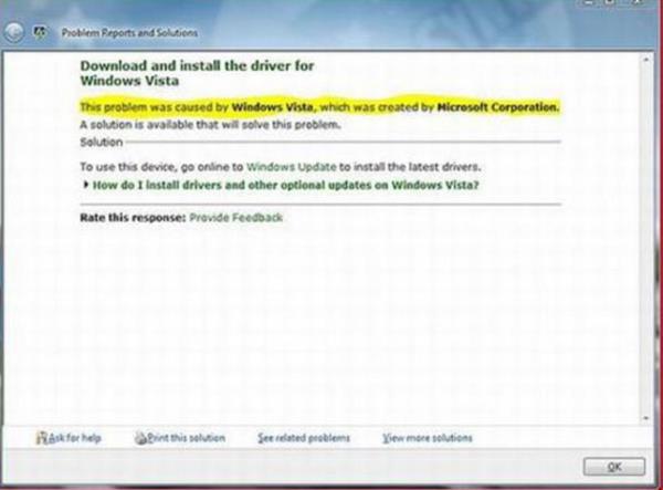 (Sar ile iaretli alan) "Problem Windows Vista yznden olutu, o da Microsoft tarafndan yaratld." spiyoncu bir hata. Sorunun asl kaynan da sylyor.