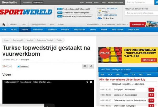 <p><b>NIEUWSBLAD </b></p>  "Trk futbolunda kyamet! Trabzonspor ve Fenerbahe arasndaki mata ceza sahasna ateli maddeler atld. Hakem soyunma odasna gitti"