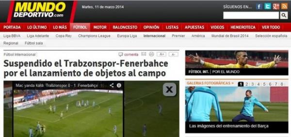 <p><b>MUNDO DEPORTIVO </b></p>  "Sahaya yamur gibi madde yad. Hakem Blent Yldrm ma tatil etti"