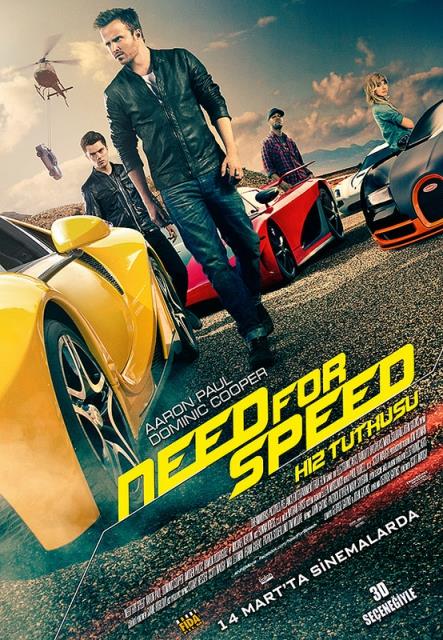 <p><b>Hz Tutkusu</b></p>  Scott Waugh'un ynettii ve Aaron Paul, Dominic Cooper, Scott Mescudi ile Imogen Poots'un oynad Hz Tutkusu (Need For Speed), 14 Mart 2014'de Tiglon Film datmyla Fida Film tarafndan vizyona karlyor. Filmde, Tobey Marshall ailesinin otomotiv dkkann iletmektedir. En byk hobisi sokaklarda arkadalaryla araba yarlarna katlmaktr.