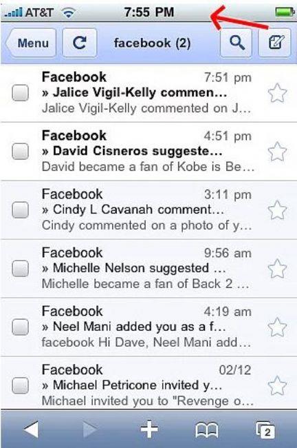 Herhangi bir uygulamada en tepeye bir kere basarsanz, ekran otomatikman en ste kar. Twitter'da, facebook'da ya da mail uygulamasnda ok aalara indiyseniz, tepeye ufak bir tklama sizi en ste gtrr