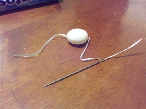 nce naneli ekerin ortasnda bir iplik geirin...