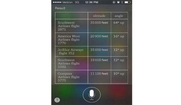 Siri'ye "zerimden hangi uak geiyor" diye sorun ve sadece "zerimdeki uaklar" deyin. Siri size uan uu numaras, irtifas ve uu as gibi bilgilerle birlikte zerinizde hangi uan olduunu gsterecektir.