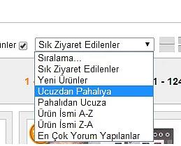 13-) Alveri sitelerinde sralamay ucuzdan pahalya doru yapyorsa