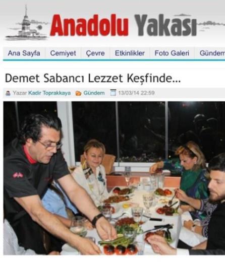 Demet Sabanc etindoan, Anadolu Yakas gazetesinin haberini paylat. Haberde Demet Sabanc etindoan ei Cengiz etindoan ile Kalam'n yeni alan mekn Bedru Usta'ya hayrl olsun ziyareti yapyor.