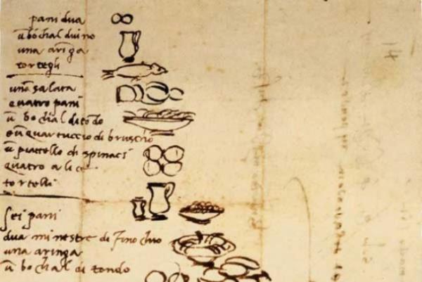 Michelangelo'nun el yazsyla hazrlad bakkal listesi.