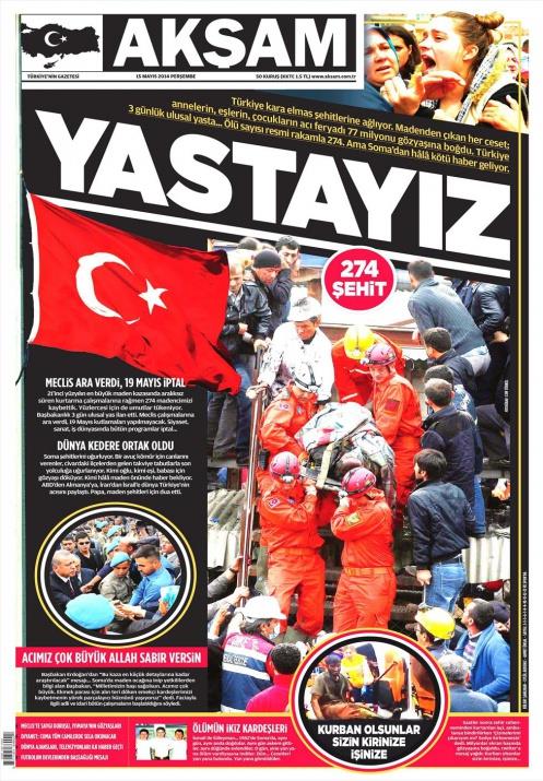 Soma faciasnn ikinci gnnde de gazete manetlerinde madenci ehitlerimizin haberleri var.. Trkiye yasnn yaarken Szc ve Cumhuriyet gibi muhalif gazeteler lmler zerinden siyasi rant peine dt.