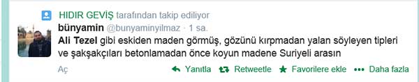 Soma madeninde �al��an i��ilerin "i�eride Suriyeli yoktu" demesine sonras�onda, Twitter takip�ileri Ali Tezel ile alay etmeye ba�lad�. ��te o twetler..