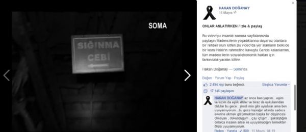 Yaklak 3 yl nce ekilen, internet sitelerinin yan sra Doanay'n kendi Facebook sayfasnda yeni dzenleme yaparak paylat siyah-beyaza dntrlm grntlerin banda, yle dedi: "Bu video tm maden iilerinin korunmas amacyla alma artlar zorluklarnn daha fazla kontrol altnda tutularak tehlikelere kar gerekli nlemlerin alnmasna, sosyal ve ekonomik artlarnn yeniden dzenlenmesine dikkat ekmek iin, Soma'daki patlamann yaand madende, daha nce gerekletirdiimiz rportajlar ve arivemizde yer alan belki de uan aramzda olmayan maden iilerimizin canl grntleri ile hazrlanmtr."