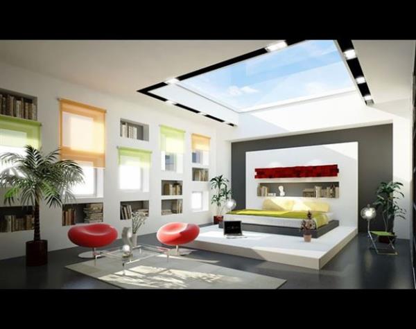 Tavan cam bir yatak odas