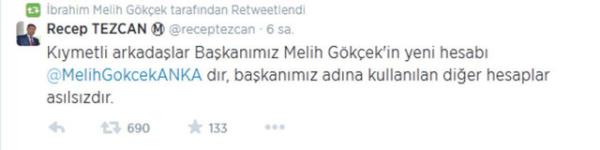 Melih Gkek'in resmi sitesinde bulunan Twitter hesabnn ise, @MelihGokcekANKA olduu belirlendi.