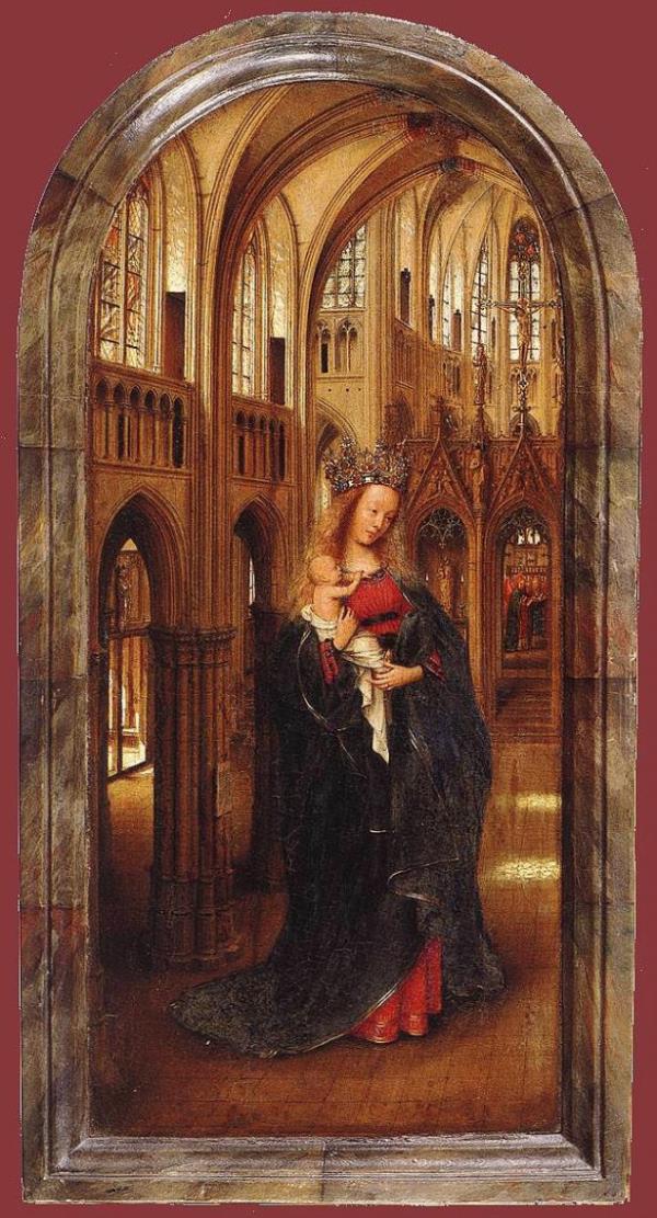 <br><b>Van Eyck - Madonna in the Church (1425) - Gemaldegalerie, Berlin</b></br>  Eserde Bakire Meryem'in bebek sa'y Gotik bir katedralde kucanda tutuu resmedilmitir. Berlin'de Gemaldegalerie'de sergilenmektedir.