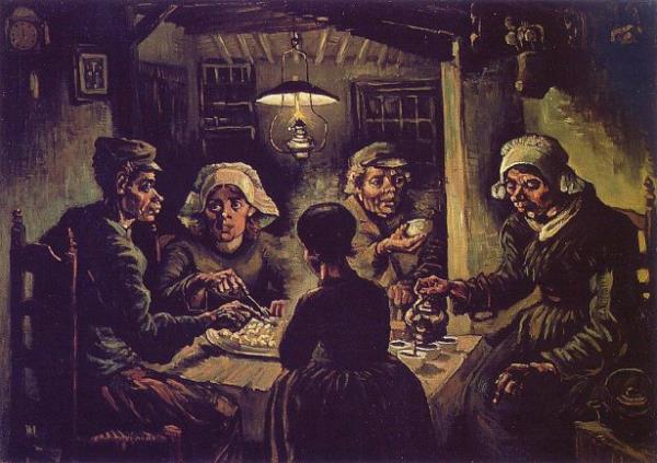 <br><b>Van Gogh - Potato Eaters (1885) - Van Gogh Museum, Amsterdam</b></br>  Van Gogh eserde kylleri olduu gibi tasvir etmek istemitir ve bu yzden gerek kyl modeller kullanmtr.Eser Amsterdam'da Van Gogh Museum'da sergilenmektedir.