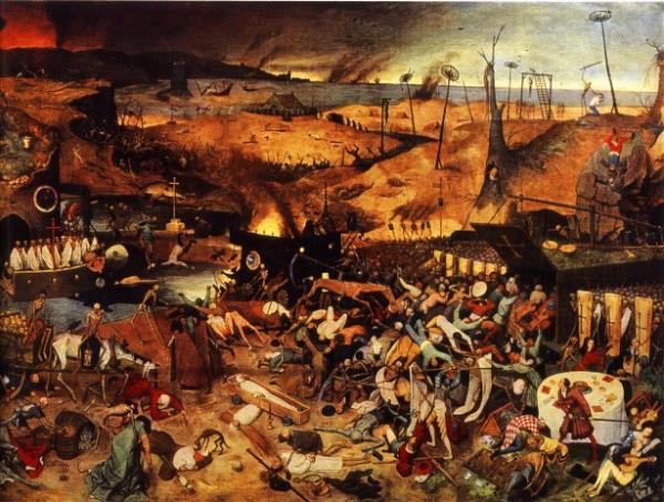 <br><b>Bruegel - Triumph of Death (1562)</b></br>  Flaman ressam Pieter Bruegel tarafndan ahap zerine yal boya ile yaplmtr. Hiciv ve ahlaki deerleri ar basan tablo Prado'da sergilenen Bosch'un eserlerine benzemektedir. Madrid'de bulunan Prado galerisinde sergilenmektedir.