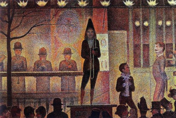 <br><b>Seurat - La Parade du Cirque (1888)</b></br>  Bir sirk gsterisi betimlenmitir. Sirk alanlar ve onlar izleyenler bulunmaktadr. Gnmzde New York'ta bulunan Metropolitan Museum of Art'ta sergilenmektedir.