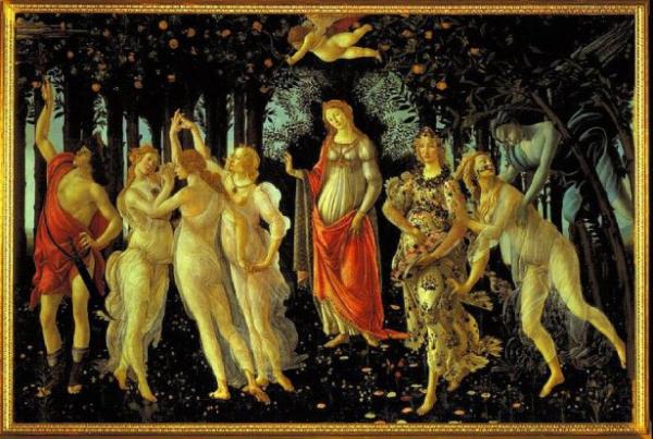 <br><b>Botticelli - Allegoria della Primavera (1478)</b></br>  talyan Rnesans dnemi ressami Sandro Botticelli tarafndan yaplm eser sulu boya almasdr. Bir bahede toplanm mitolojik karakterler bulunmaktadr. Eser gnmzde Floransa'da bulunan Uffizi galerisinde sergilenmektedir.