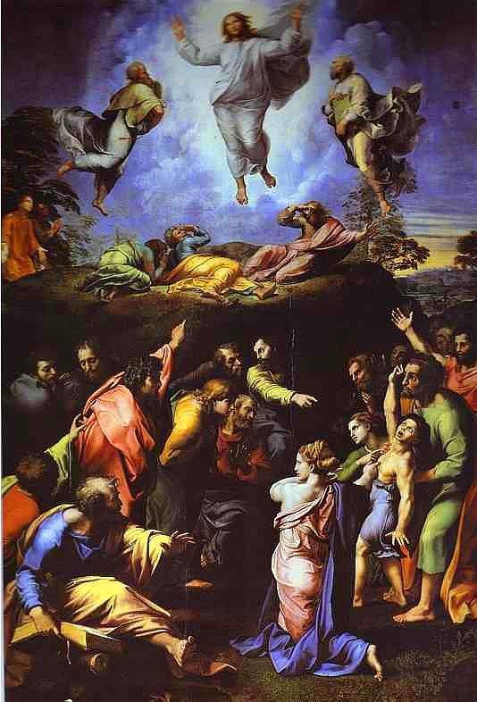 <br><b>Raffaello - Trasfigurazione (1519) - Pinacoteca Vaticana, Roma</b></br>  Eserde Hristiyan'lar iin ok nemli olan sa'nn Transfigrasyonu,resimin alt ksmndaki ilahilerle birlikte resmedilmitir.Eser Roma'da Pinacoteca'da sergilenmektedir.
