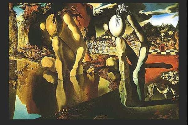 <br><b>Dali - Metamorphose de Narcisse (1937)</b></br>  spanyol srrealist ressam Salvador Dali tarafndan yaplm olan eser yal boya almasdr. Resme gre mitolojik karakter sudaki yansmasna ak olur. Eser gnmzde Londra'daki Tate Galerisinde sergilenmektedir.