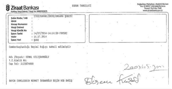 CHP lideri Kemal Kldarolu da hsanolu'nun hesabna 'st limitten' 9 bin TL ba yapt.