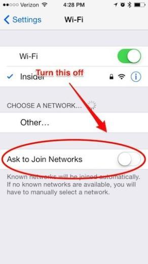 WiFi ak olduu srece WiFi'a da bal deilseniz telefonunuz srekli balanabilecei bir WiFi arayacak; bu da hem arjnzn daha hzl tkenmesine neden olacak, hem de telefonunuzu yok yere megul edecek. O nedenle Ayarlar>WiFi>Aa Balanrken Sor blmnden bu zellii kapal tutmalsnz.