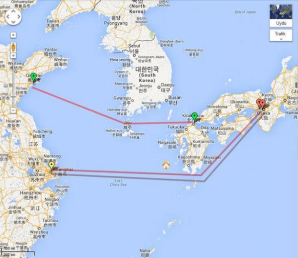 rnein in'den Japonya'ya gitmek istiyorum dediinizde Google size Pasifik Okyanusu zerinden 782 km boyunca jet ski ile gitmenizi tavsiye ediyor.