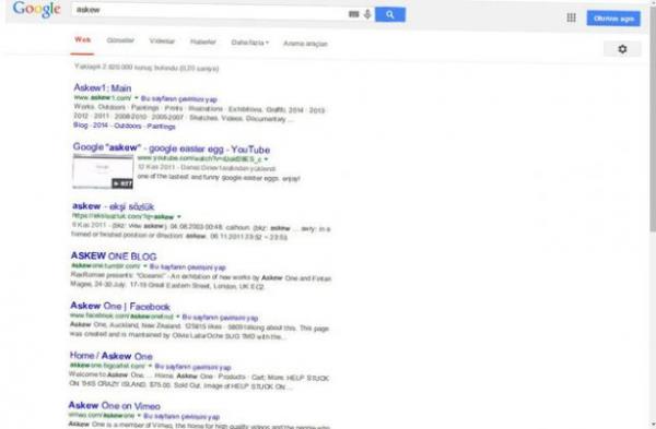 Google Tilt Google arama motorunda "tilt" yada "Askew" aramalarn yaptnz zaman, sayfann biraz yana yattn fark edeceksiniz.
