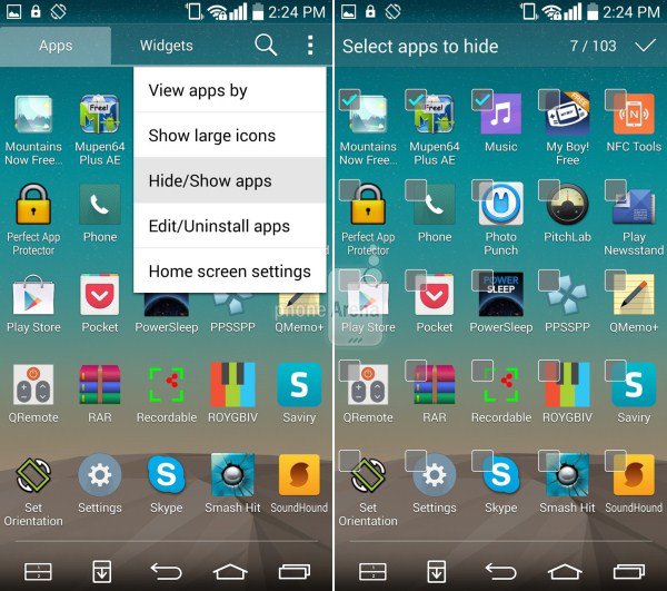 <p><b>Spesifik uygulamalar gstermek ve gizlemek</b></p>    Kolayca uygulama ekmecesi iinde belirli uygulamalar ve widget'lar gizleyebilirsiniz.  Uygulamalar iinde bulunan sa st kedeki  noktaya dokunun. Orada 'Hide / Show uygulamalar' seeneine dokunun. Orada bulunan uygulamalar gizlemek veya gstermek iin oradaki onay kutularn iaretleyin.