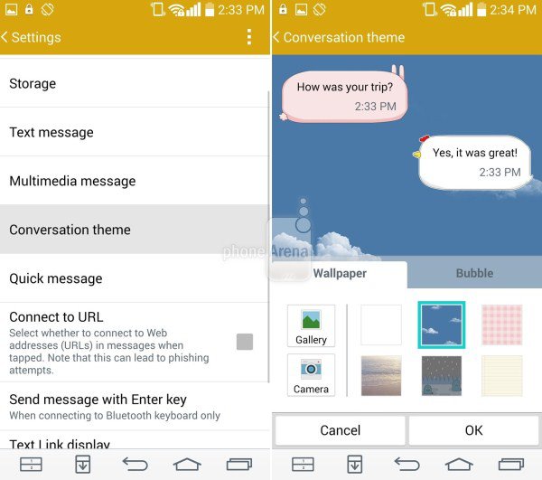 <p><b>Mesaj konuma temasn deitirme</b></p>    LG'nin yeni kullanc arabirimi, gnderdiiniz ve aldnz metin mesajlar Mesajlar uygulamasnda hangi temada sunulacan belirlemenizi salar. Mesaj uygulamasnda  nokta mensne dokunun ve orada bulunan ?Konuma Temas? seeneinden istediiniz ayarlar yapn.