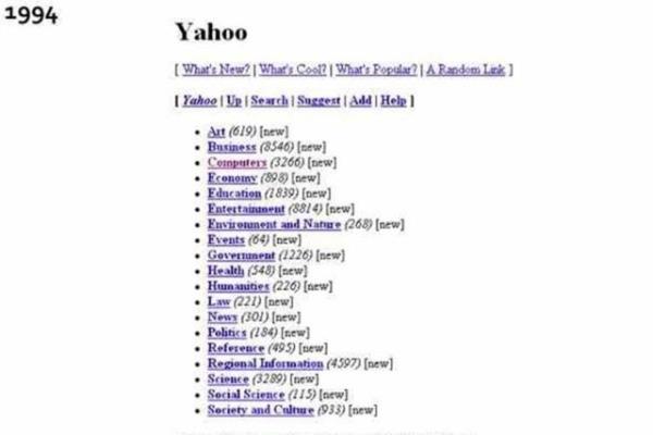 Yahoo   <br>1994 ylnda Yahoo'nun anasayfasysa bundan ibaretti.</br>