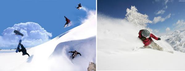 Snowboarding : Hepimizin gayet iyi bildii Snowboard. Karda board yapmann dayanlmaz hafiflii... Manevralar, rampalardan atlaylar, bol karda kaymak dnyadaki en zevkli eylerden biridir, kendinizi bolukta szlyormu gibi hissedersiniz, yerden gelen hibir darbeyi hissetmezsin... Beyaz canavar bamllk yapar ve sizi durmadan arr... Uluda, Kartalkaya, Palandken, Kartepe...
