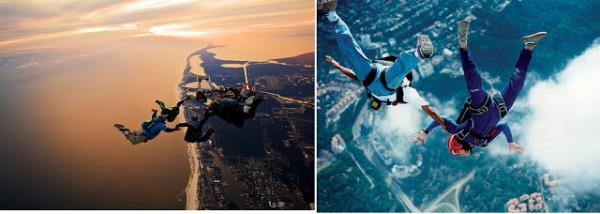 Skydiving (Paratle Atlama): Yaklak 4000 metre ykseklikte uaktan paratle serbest atlay, kendini yer ekiminin gcne brakp uzun bir sre parat amadan kontroll bir ekilde dme deneyimi.Ua terk edip paratnz aana kadar saat'te 240 km hiza ulaabilirsin. Takm atlay da yapabilirsin.Bu insana gerek zgrl, kularn arklarn retir...