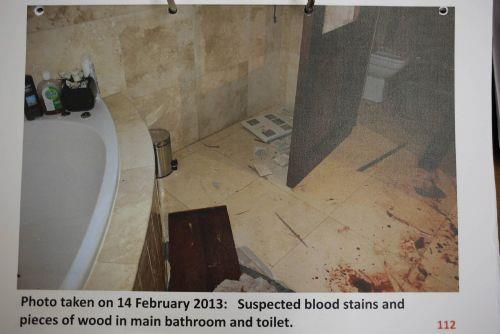 Cinayetin ilendii evin banyosunda zemindeki kan lekeleri dikkat ekiyor.