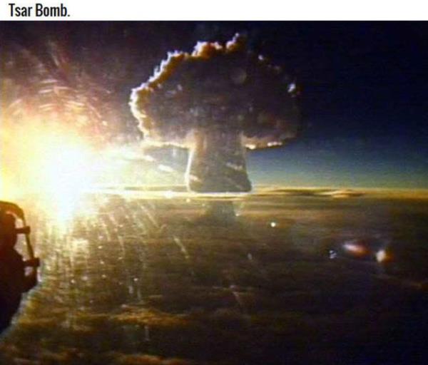 <b>6. ar bombas:</b> Bu, bugne kadar patlatlan en gl nkleer silahtr. Patlama yarap 3.5 kilometre ve uzunluu da yaklak olarak Eyfel Kulesi byklndedir.