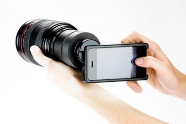 DSLR fotoraf makinelerinin lenslerini iphone'larda kullanlmasn salayan aparat.