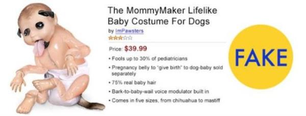 Amazon'da sata sunulmu gibi gsterilen Kpekler iin bebek eklindeki Cadlar Bayram kostm bir akadan ibaretti. Aslnda Adult Swim tarafndan oluturulmu uydurma Cadlar Bayram kostmleri listesinde yer alyordu.