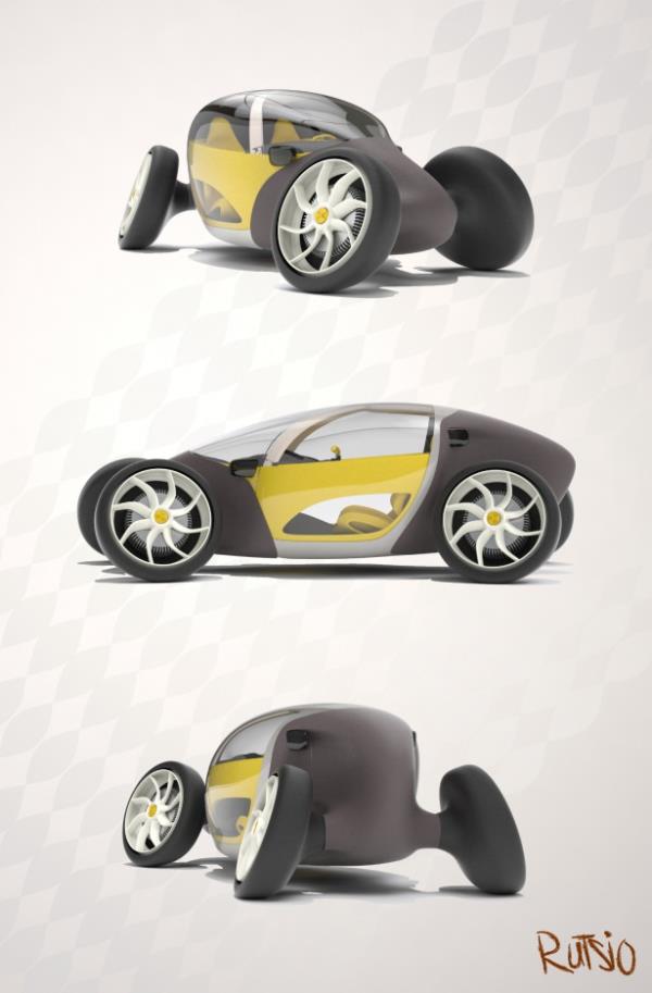 Ujice kentinde mhendis olarak alan, Petar Vukovi'in Rutsio adn verdii gelecein otomobilinin tekerlekleri vertikal ve horizontal ekilde rotasyon yapma zeliine sahip.