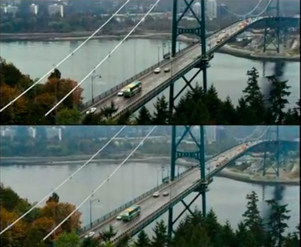 stteki kareler filmin ham halinden, alttaki kareler ise filmin izleyiciye sunulmaya hazr, bilgisayarla ilenmi halinden alnd.