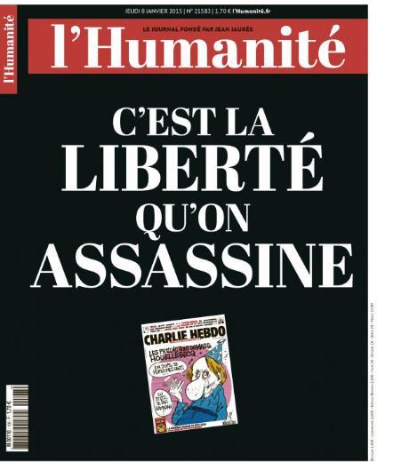L'Humanite ise yine simsiyah bir sayfa zerine "Katledilen zgrlk oldu" manetiyle kt.