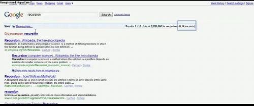 Recursion: "Kendini sonsuz olarak tekrar etme" anlamndaki bu szc arattnzda, Google size ayn aramay yapmanz neriyor.