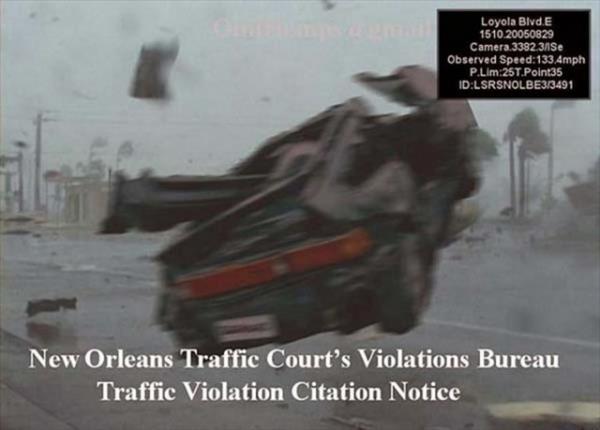 Katrina kasrgas srasnda, saatte 133 mil sratle srklenen aracn sahibine, hz limitini atna dair bir ceza makbuzu gelir: SAHTE