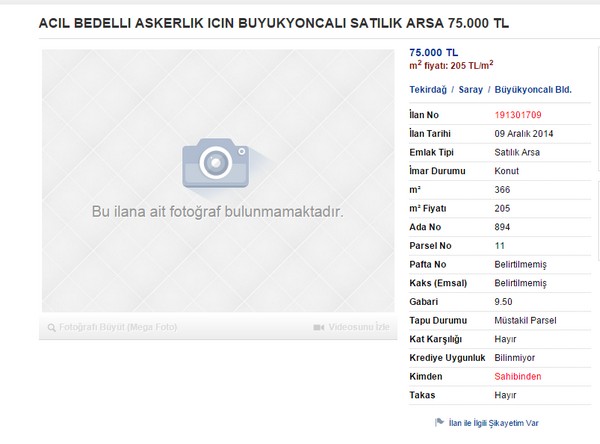 Tarla & Arsa vs...<br>  28 yandan gn alm kiilerin 18 bin TL deyerek Bedelli Askerlik yapmalarna ilikin karar kartlan yasayla yrrlle girdi. Peki imdi bu 18 bin TL nereden bulunacak? Banka kredileri zellikle maal alanlarn imdadna yetiirken birok "Mehmetiin" de ykte hafif pahada ar rnlerini internet sitelerinden sattna ahit olmaktayz.