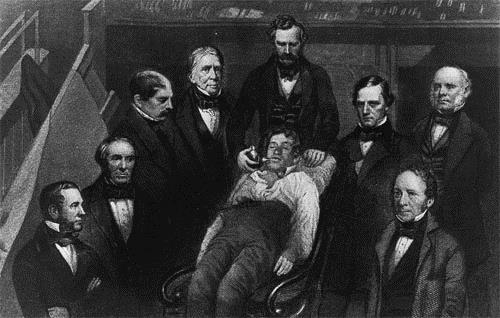 AMELYATTA LK ANESTEZ<br>    Bu tr bir uygulama, ilk kez 16 Ekim 1846'da, ABD'nin Massachusetts kentinde "General Hospital" adl hastanede yapld. Dr. John Collins Waren, Gilbert Abbott adl 20 yandaki matbaa iisinin enesindeki bir tmr alrken anestezi kulland. Dr. Warren' bu ameliyat srasnda anestezi yapmas iin ikna eden kii, Bostonlu dii William Morton'dur. Morton'un srarla eteri tavsiye etmesi zerine, Dr. Warren, hastasn ameliyat ncesinde uyuttu ve sonu, son derece baarl oldu. Operasyonun yapld ameliyathanenin duvarna u plaket asld: "Hasta, ameliyat srasnda hi ac duymadn syledi ve 7 Aralk gn tamamen iyilemi olarak taburcu edildi. Bu bulu, bu odadan tm uygar dnyaya yayld ve cerrahide yeni bir r ald."