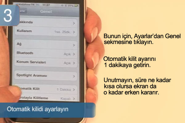 Otomatik kilit ayar�n� 1 dakika yap�n.