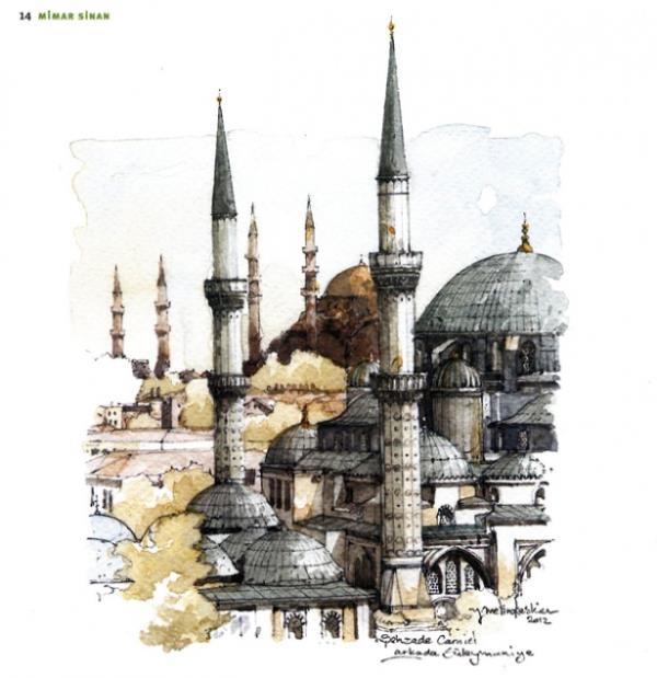 Şehzade Camisi<br>    Sinan'ın çıraklık eseri kabul ettiği bu cami, geniş bir külliyenin merkezidir. Medrese, imaret, türbeler ile birlikte külliyenin inşaatı 1548 yılında tamamlanmıştır. Kanuni Sultan Süleyman tarafından 1543 yılında ölen oğlu Şehzade Mehmet'in anısına yaptırılmıştır. Süslü iki minaresi ile ilgi çeker.