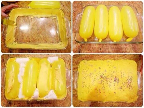 Bu en gzeli balonlar tepsiye dizin zerini krem anti ile kaplayp ssleyin ite sahte pasta hazr arkadanza verin kessin