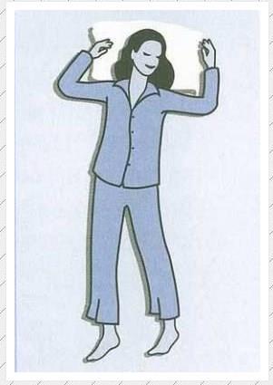 6-Deniz yldz pozisyonu:  <br>  Srtst ve kollar ban stnde uyku pozisyonu.